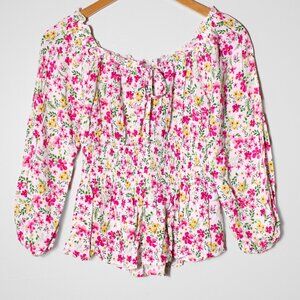 No Boundaries Ditsy Floral Milkmaid Smocked Top Cottagecore Romantic Coquette S